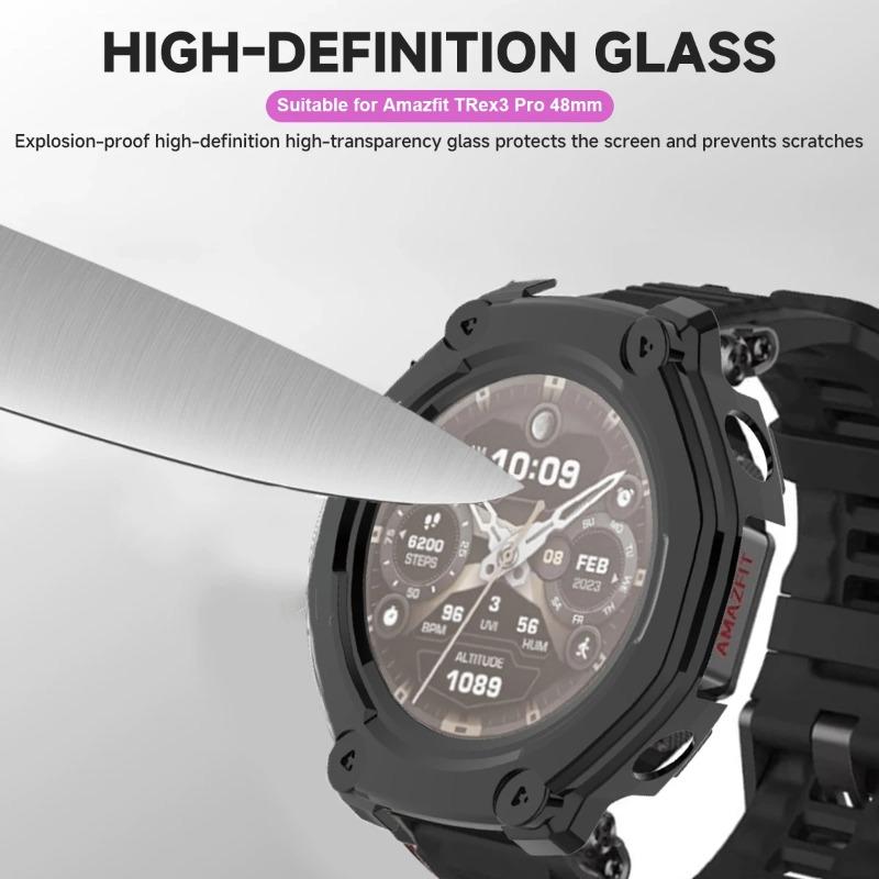 PC Case+Tempered Galss For Huami Amazfit T-rex3 Pro SmartWatch Strap Cover bumper for T-rex 3Pro 48mm Screen Protector Shell