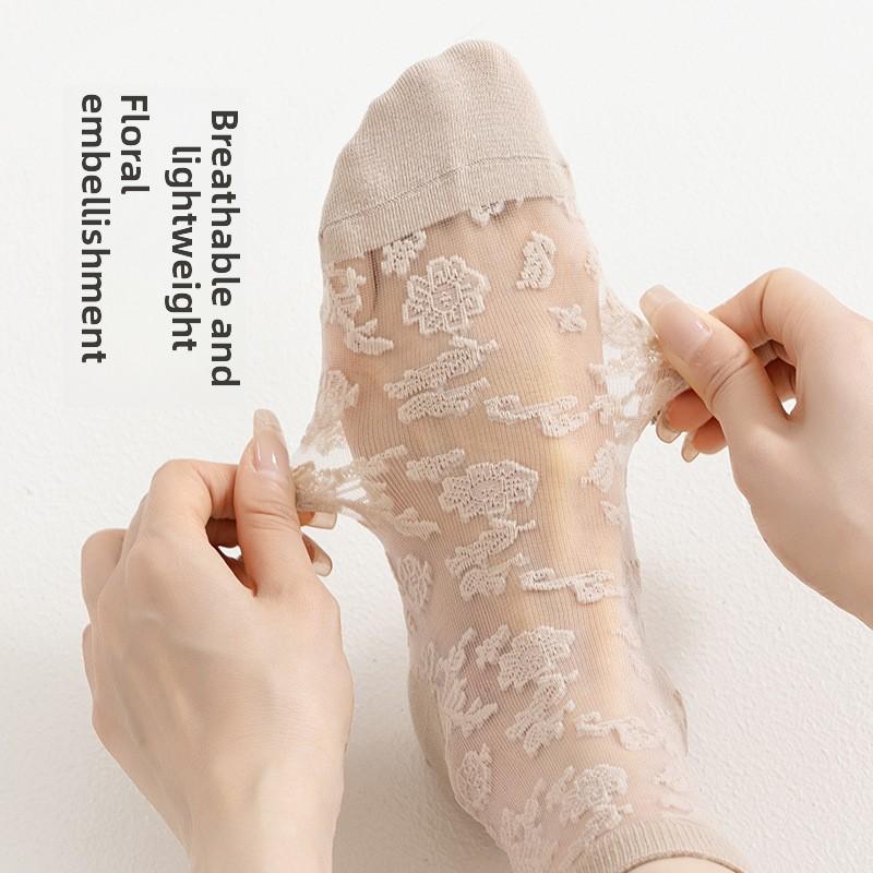 5 Pairs Spring and Summer Lace Stockings Midtube Stockings for Women Crystal Stockings Ballet Wind Socks for Women Spring and Summer Socks