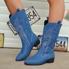 Fashion New Style Luxury Gold Mid-calf Boots Women Silver Pointed Western Cowboy Boots Retro Fashion Black Plus Size 36-43 Women Boots