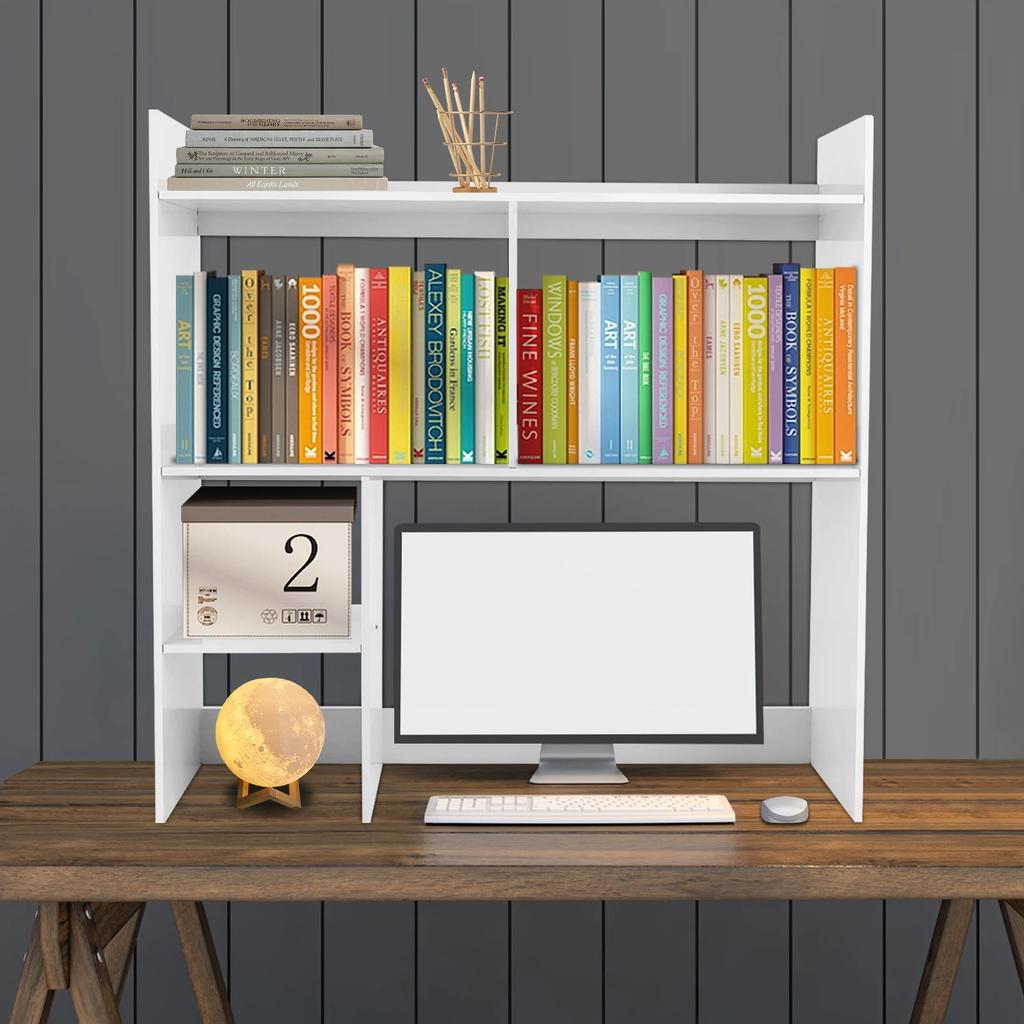 Scaffale Organizzatore da Scrivania Moderno in PVC Bianco con 5 Scomparti Multi-Formato, Porta Documenti Scaffale Portaoggetti per Ufficio, Casa, Scuola e Caffetteria