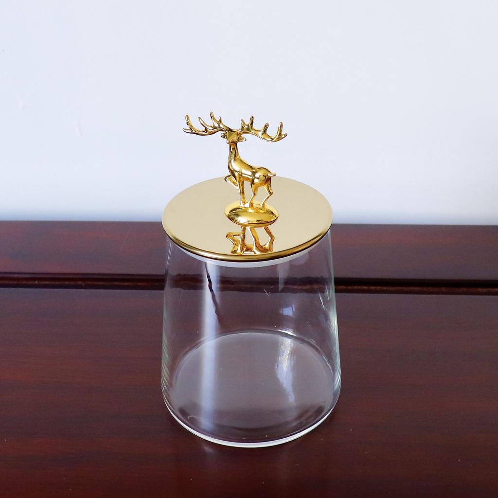 Aufbewahrungsglas aus klarem Glas mit Deckel Goldener Elch Bonbonglas Zuhause Multifunktional Nuss Kaffeebohne Kräuter Aufbewahrungsflasche Küchenbehälter