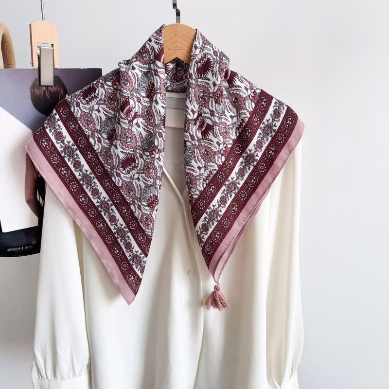 Vintage Tassel Square Scarf Women S Versatile Elegant Shawl