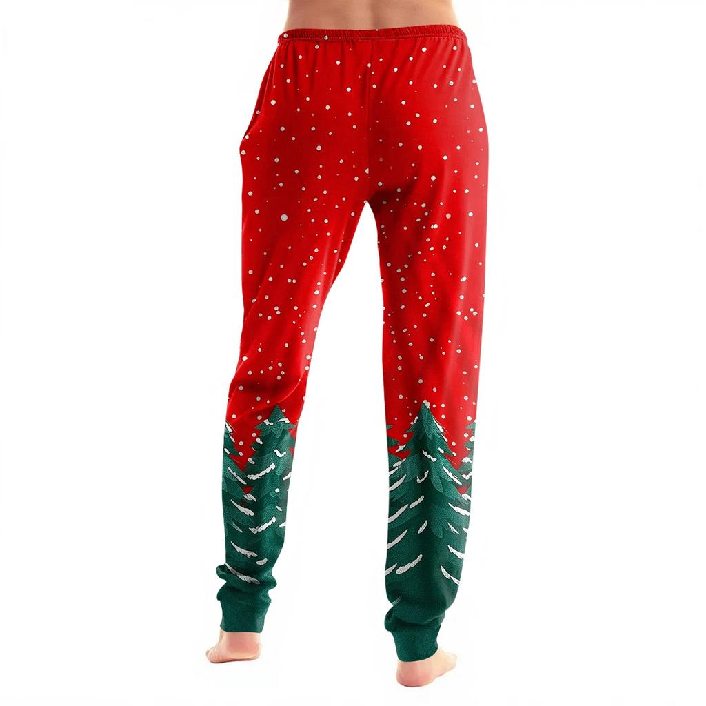 Pantaloni da Donna con Stampa Natalizia, Pantaloni Jogger Casual con Tasche e Polsini Elasticizzati per le Feste