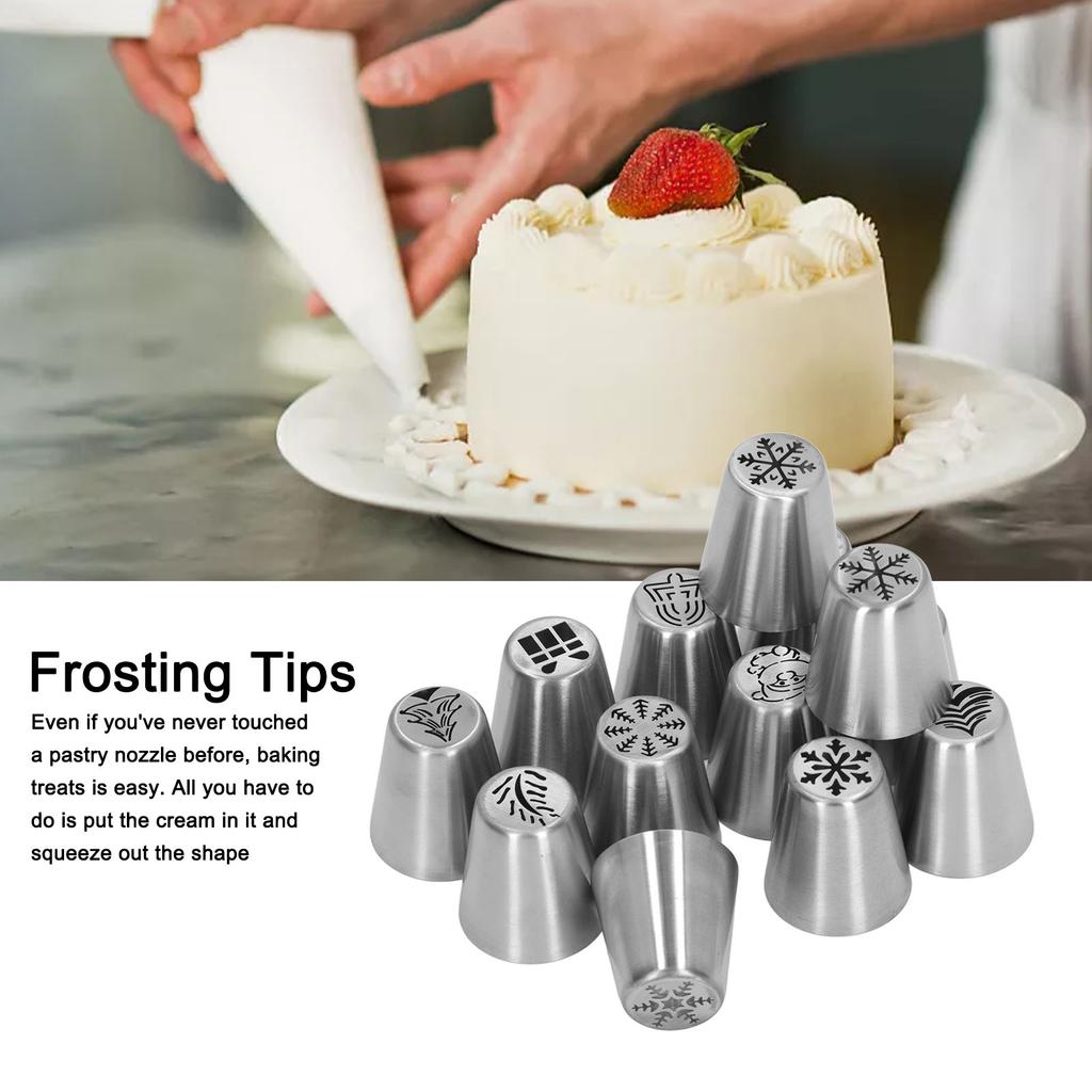 13pcs Christmas Flower Frosting Tips Nozzles Stainless Steel DIY Cake Decorating Tips for Cupcake Decoration
