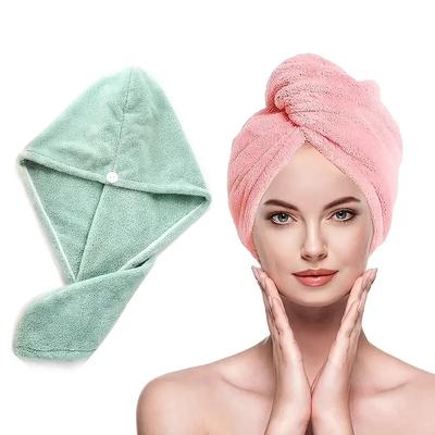 Touca de banho seca para cabelo absorvente de água de microfibra, touca de banho para banho, touca de toalha de cabelo de secagem rápida para mulheres, chapéu de banho turbante de super absorção