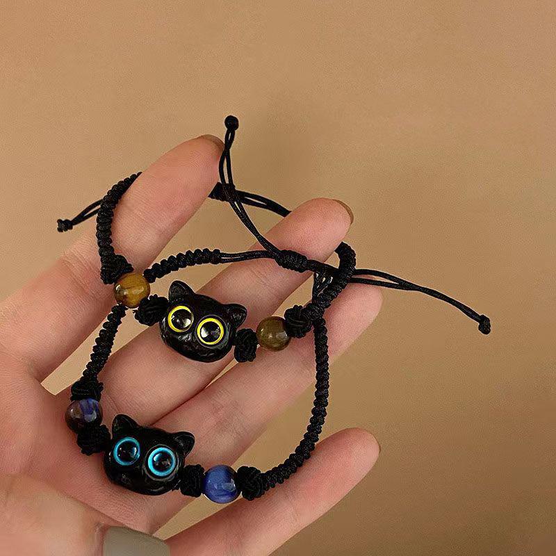 Cute Black Cat Braided Rope Bracelet Women Men Couple Bracelet Trendy Jewelry Gift