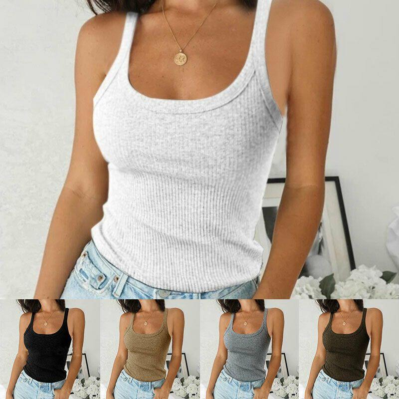 Women Ribbed Tank Top Sleeveless Cami Vest Premium Comfort Basic Blouse Casual Wear