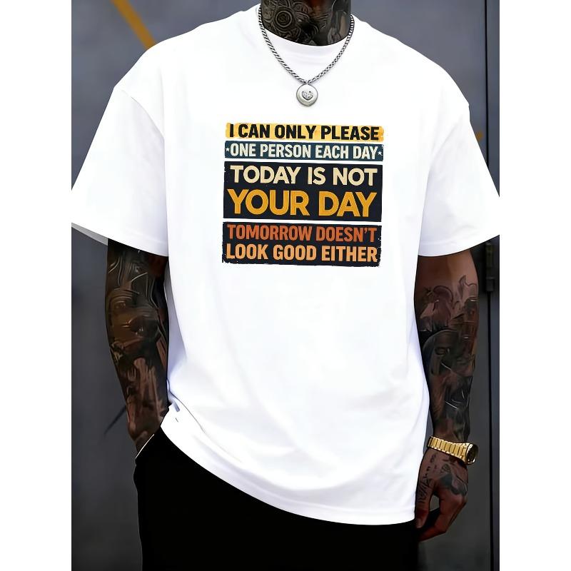 

European sizes Men s Funny Letter Print Crew Neck T-Shirt - Medium-Stretch Blend Fabric,Comfortable and Versatile, Perfect for Everyday Casual Wear 4XL білий