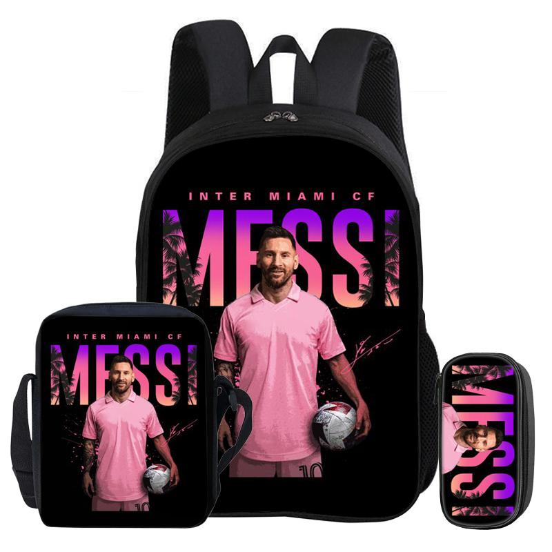 Kids 3Pcs Set Backpack Football Star Rucksack Best Gift Student School Shoulder Bag Pencil Bags M-Messis Bookbag