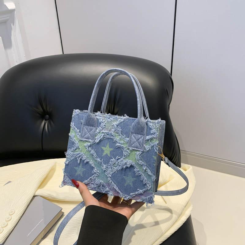 

New denim canvas bag checkerboard women s bag niche fashion trendy high sense versatile portable small square bag messenger bag