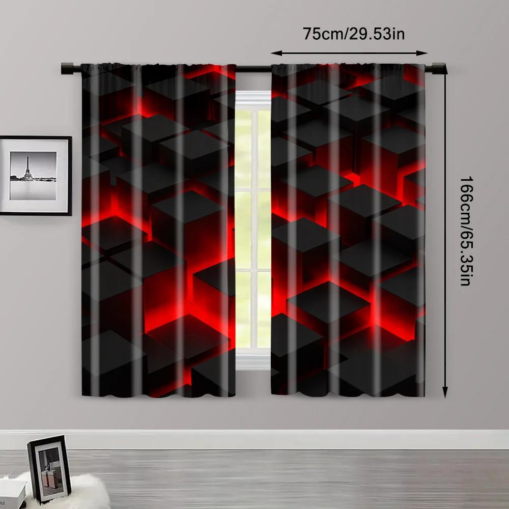 2pc, Window Treatment Curtains Abstract Red & Black Gradient Blackout Polyester Festive Wall Decor Suitable for Indoor Use