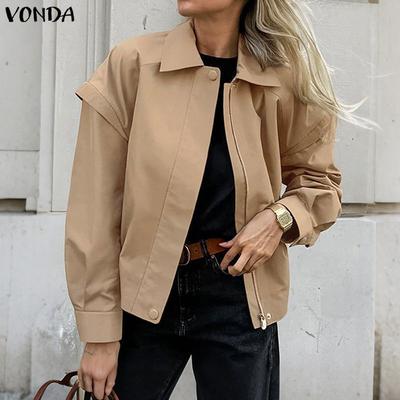 Women Turn Down Collar Loose Casual Long Sleeve Thin Cargo Jackets Coats