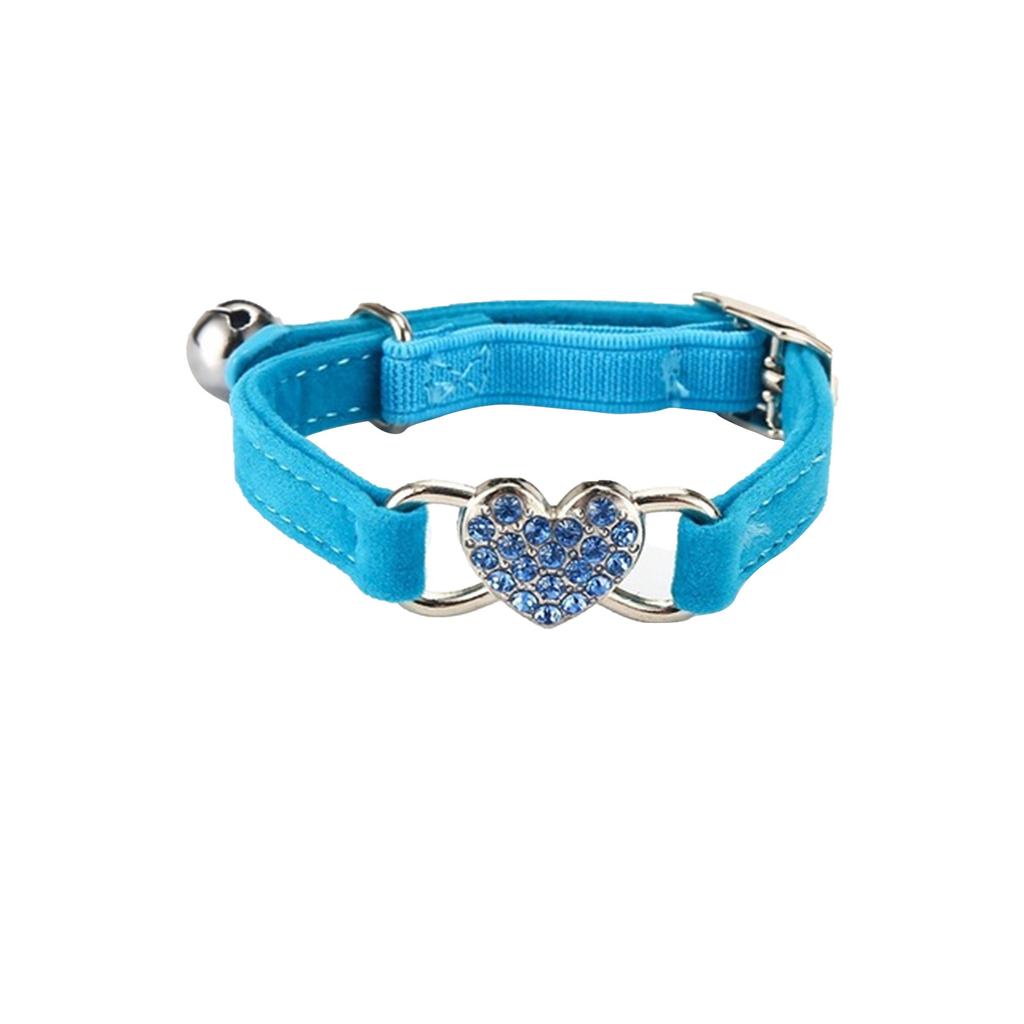 Cute Crystal Elastic Dog Collar Velvet Bell Heart Shape Pet Necklacce