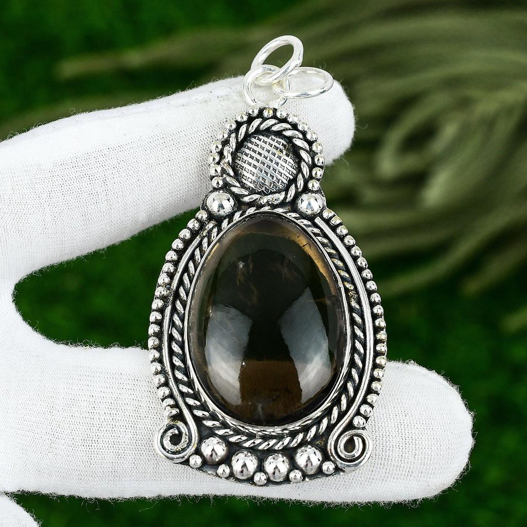 925 Sterling Silver Oval Natural Elestial Quartz Anniversary Birthday Pendant