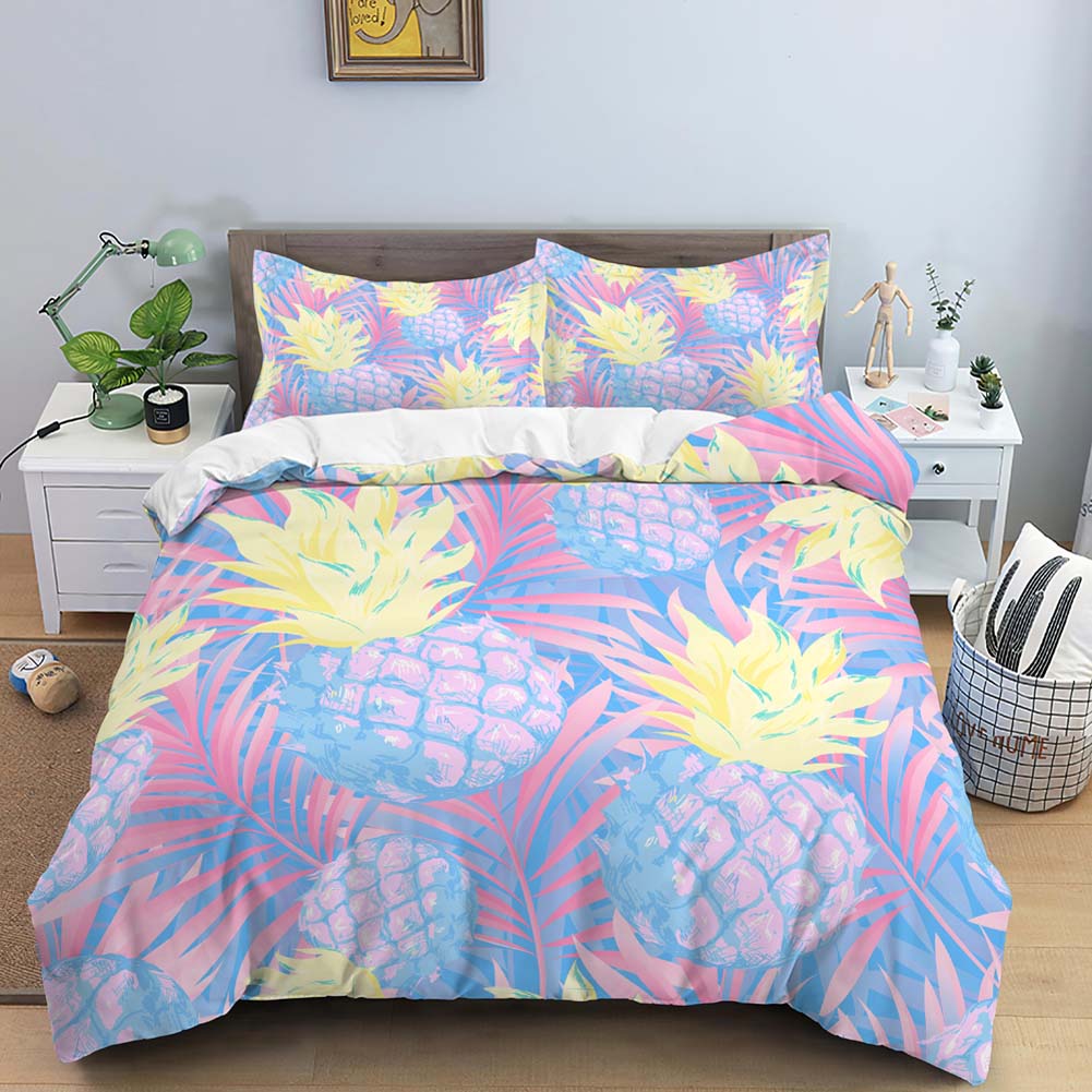 Fruit Pineapple Queen King Duvet Cover 3D Yellow Tropical Fruit Bedding Set Plants Comforter Cover 2/3pcs Polyester Quilt Cover