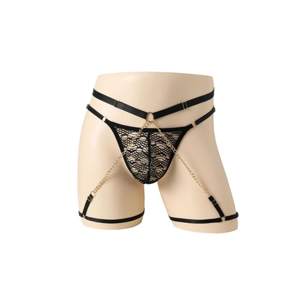 Men's Sexy Boxers Underwear Adjustable Lace Chain Perspective Wild Sexy Panties Men's Sex Panties