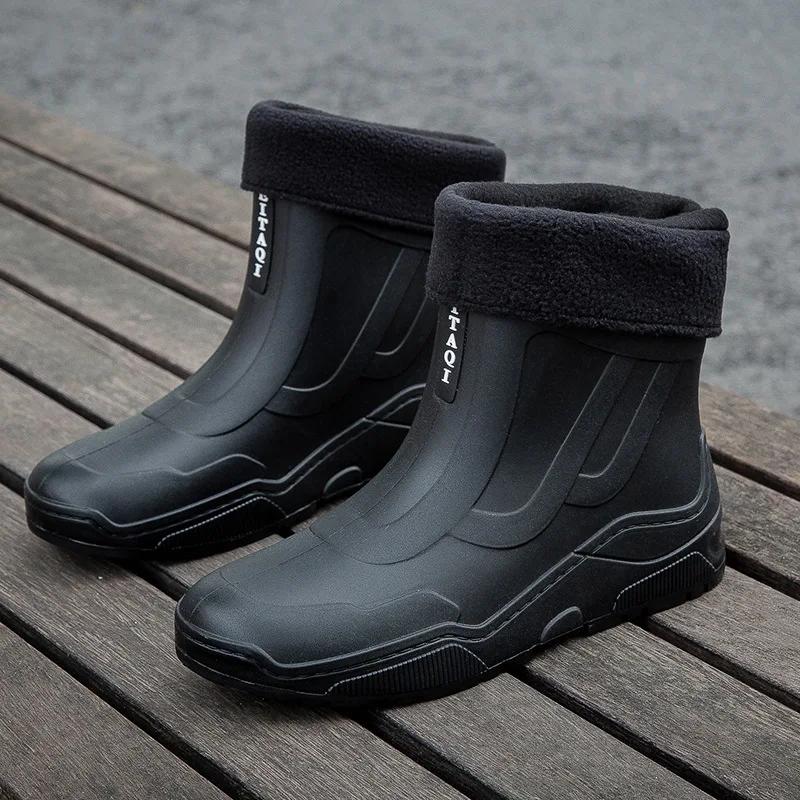 Work Boots For Men And Women Casual Short Tube Waterproof Shoes Fleece Warm Non Slip Wear Resistant Rain 2024