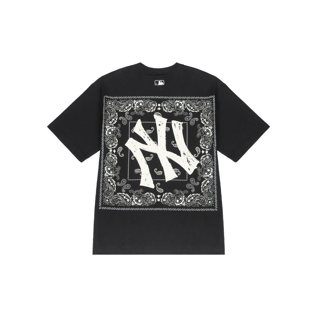 MLB New York Yankees Cashew Flower Series Back Cashew Flower Logo Letter Print American Vintage Crew Neck Short Sleeve T-Shirt 3ATS52023-50BKS