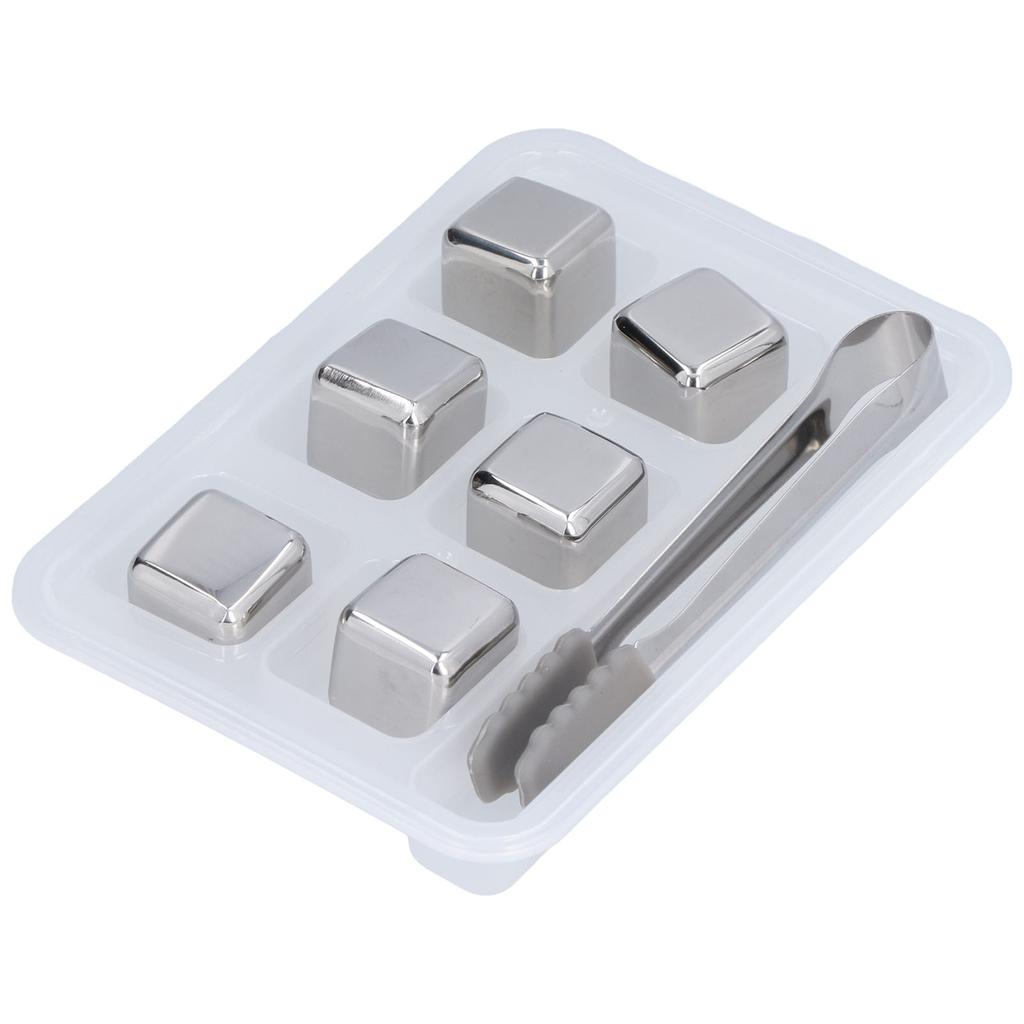 6PCS Whiskey Stones with Storage Box Stainless Steel Ice Cube Harmless Reusable Whiskey Rocks
