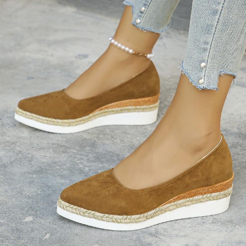 Women's Wedge Platform Shoes Comfortable Slip-On Loafers Shallow Mouth Single Shoes for Women Pointed Casual Shoes Zapatos Mujer