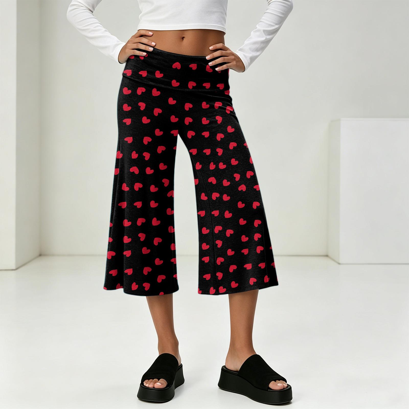 

Women s High Waist Wide Leg Cropped Pants Summer Casual Vacation Loose Fit Lightweight Breathable Fabric Elastic Waistband L Кіновар