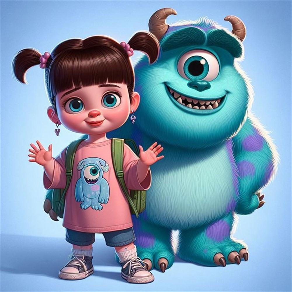 2026 Nowy Disney Potwory i Spółka Urocza Dziewczynka Haft Diamentowy Kreskówka Okrągły Obraz Diamentowy Mozaika Puzzle Dżety Dekoracja Domu