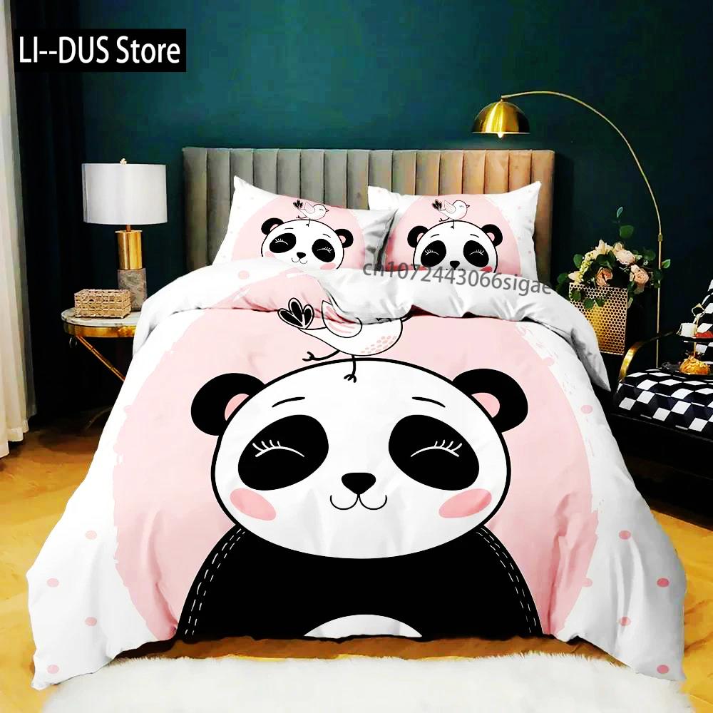 Panda Duvet Cover Cute Animal Bedding Set For Boys Girl Cartoon Giant Panda Polyester Comforter Cover Bear Printed Wildlife