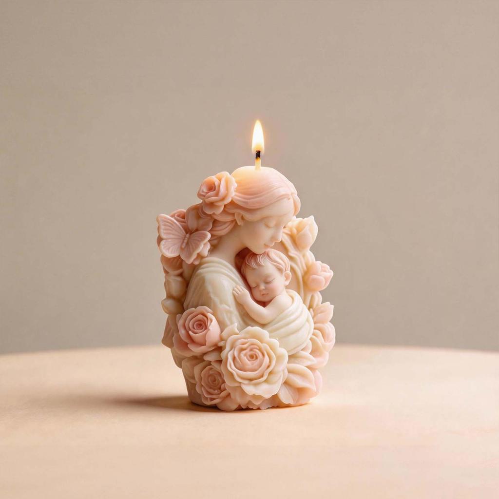 Mother'S Day Silicone Cylinder Candle Mould Non-Toxic Flower Child Mould Handmade 3D Flower Candle Moulds for Dishwashers Washe