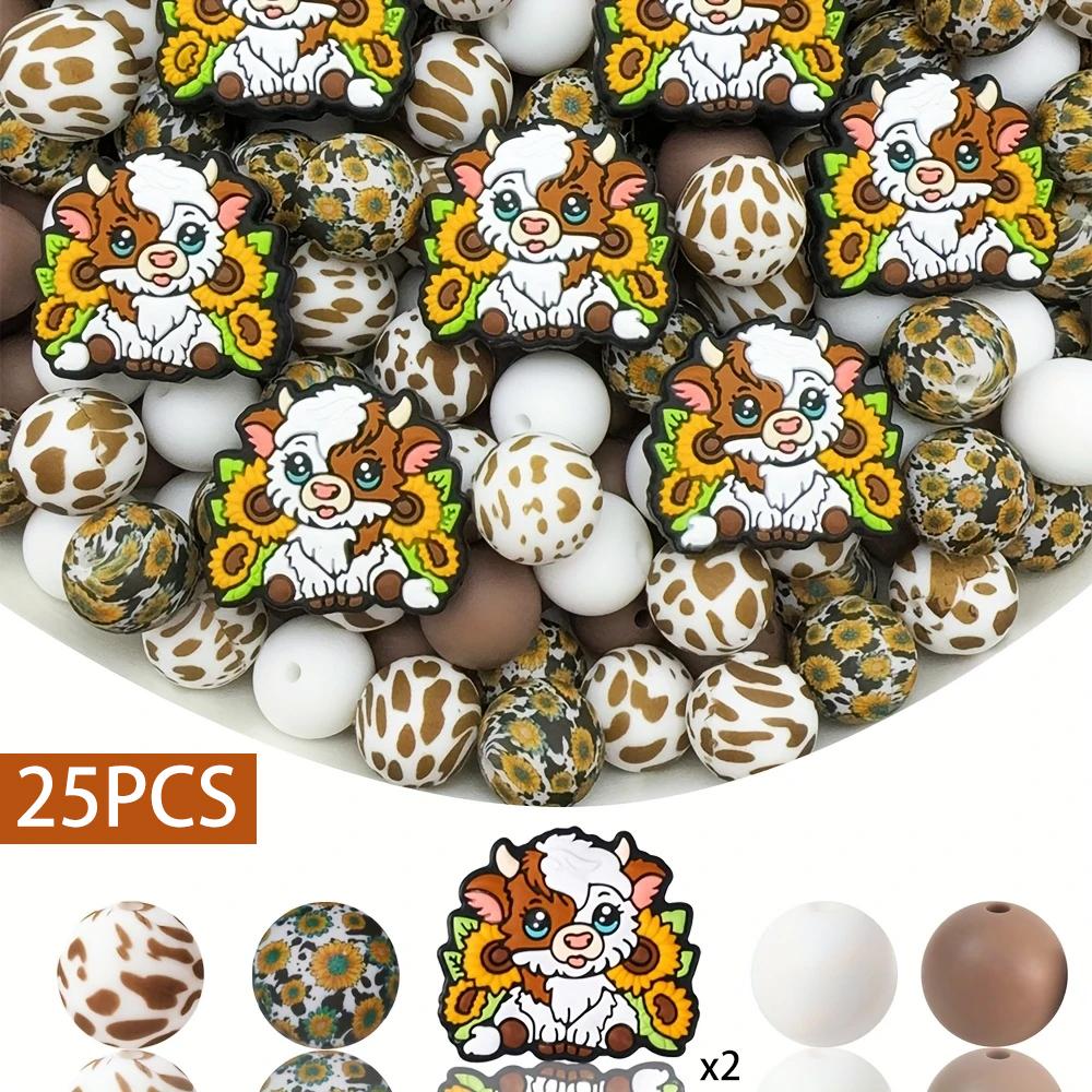 

25/44/64PCS Animal Flower Silicone Bead Set, perfect for DIY handmade crafts such as keychains, necklaces, bracelets, etc