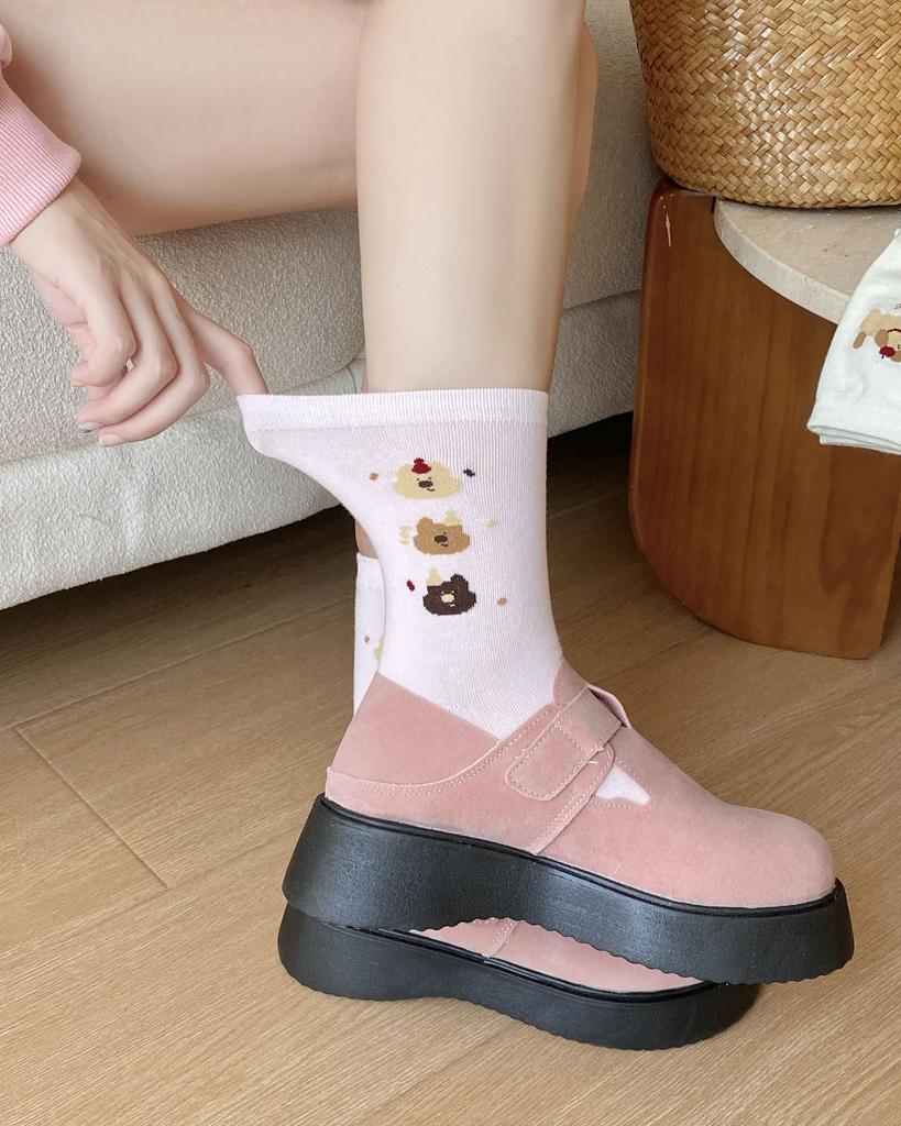 Cartoon Socks Medium Tube Socks Tide Spring And Autumn Cute College Style Bow Polka Dot Puppy Striped Socks