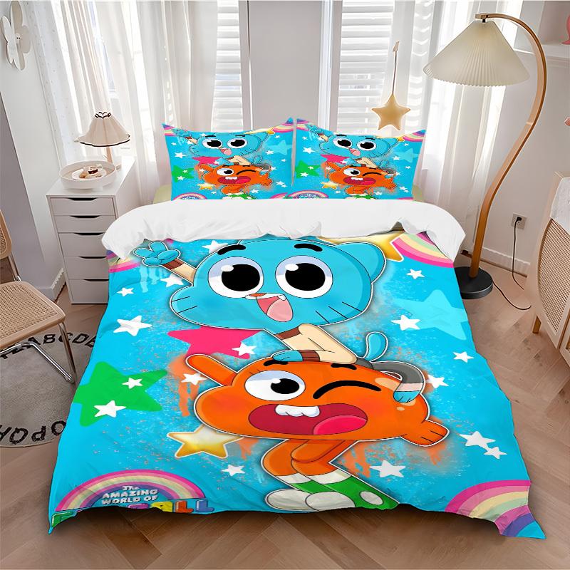 

3pc Gumball World Bedding Set Guest Room Bedroom Decor Christmas Halloween Decor Birthday and Holiday Gifts- All Seasons 3pcs Quilt 141 135x200cm