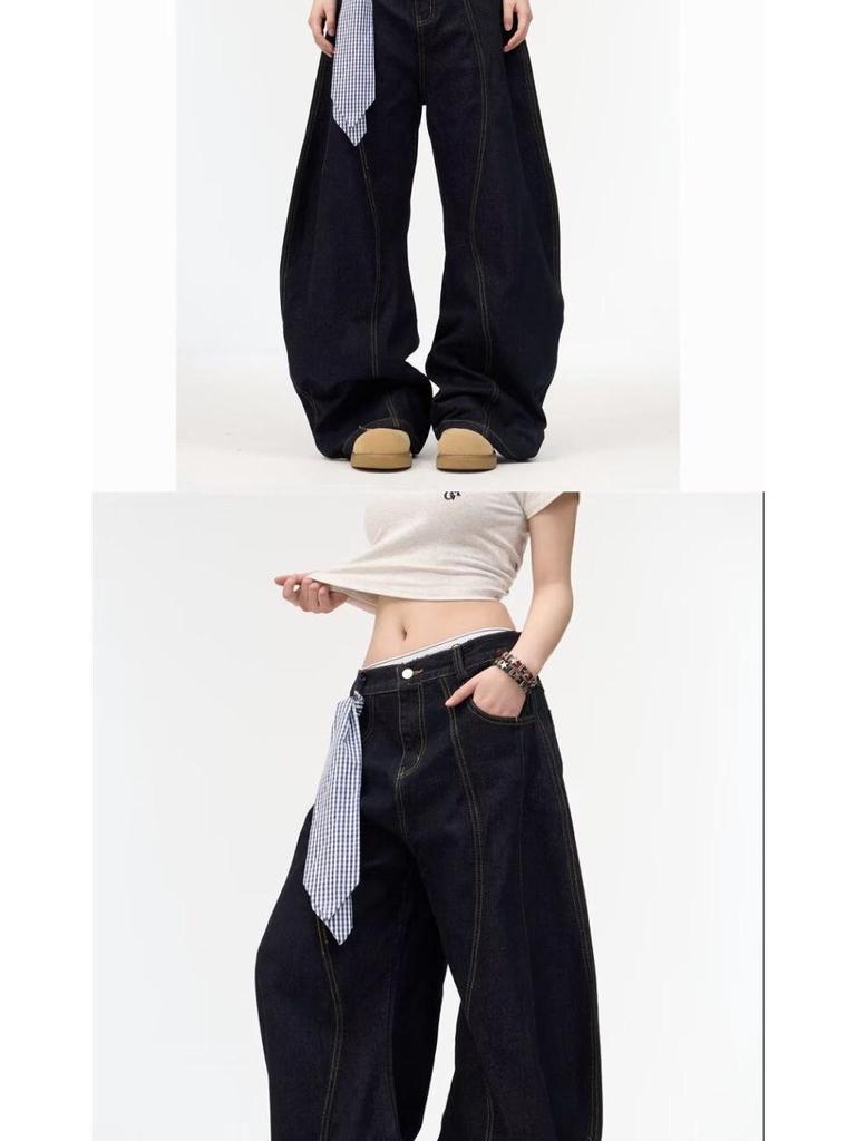 Damen Jeans 2025 Herbst/Winter Retro Locker Weites Bein mit Taschen Design