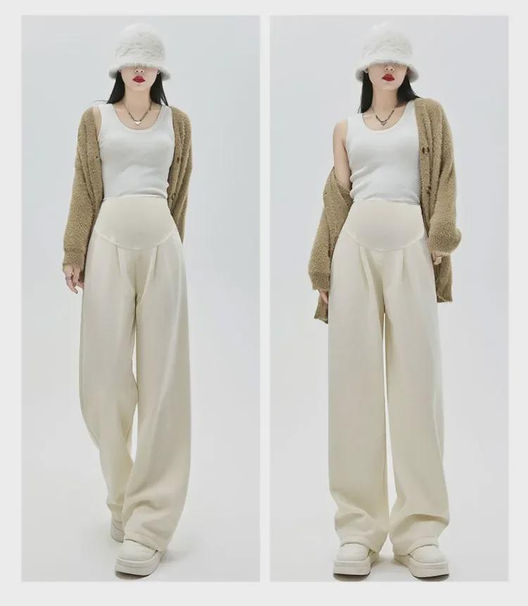 2024 Spring & Autumn Maternity Velvet Cotton Wide-Leg Pants with Belly Support