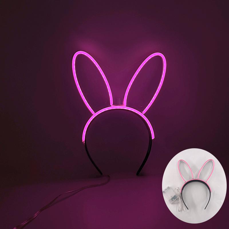 New Acrylic Neon Light Rabbit Ear Headband LED Glowing Bunny Hairband For Girl Bar Birthday Party Supplies Head Accessories