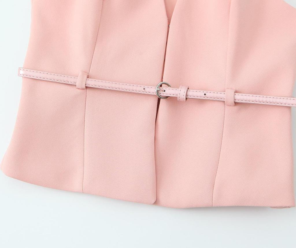 Summer Women's V-Neck Vest and Square Neck Dress Shorts with Belt Set - European & American Style