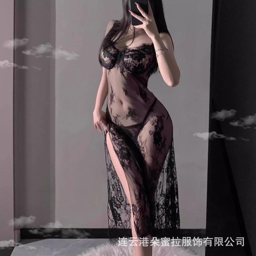 Sexy lingerie sexy bed teasing purple suspender small chest lace split dress