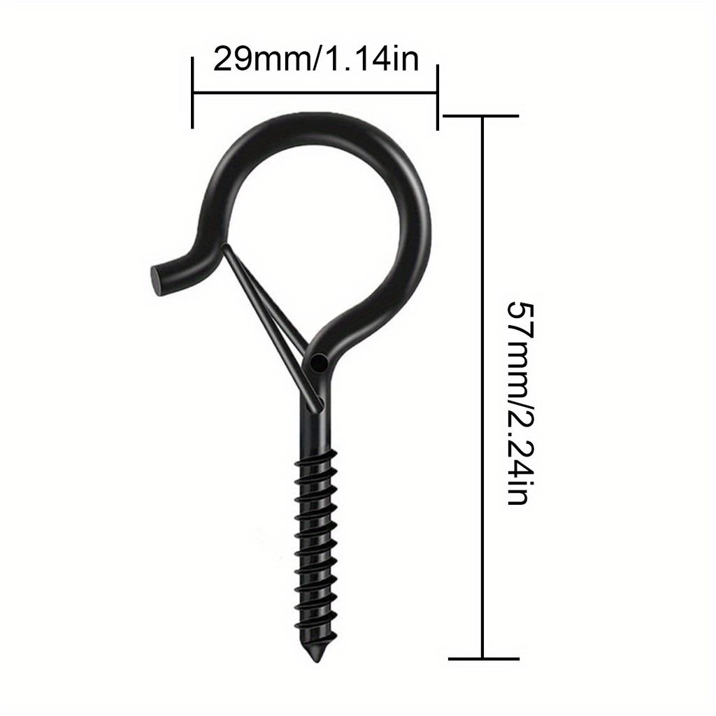10pcs/box Black Hooks With Safety Buckle, Ceiling Screw Hooks For Hanging Outdoor String Lights, Hanging Plants