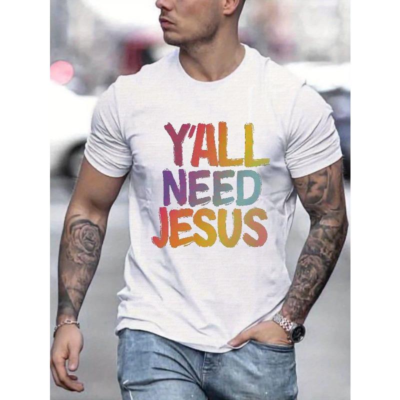 

European sizes Christian Motivation Y all Need Men s Casual Grew Neck Short Sleeve T-Shirt for Summer 2XL белый