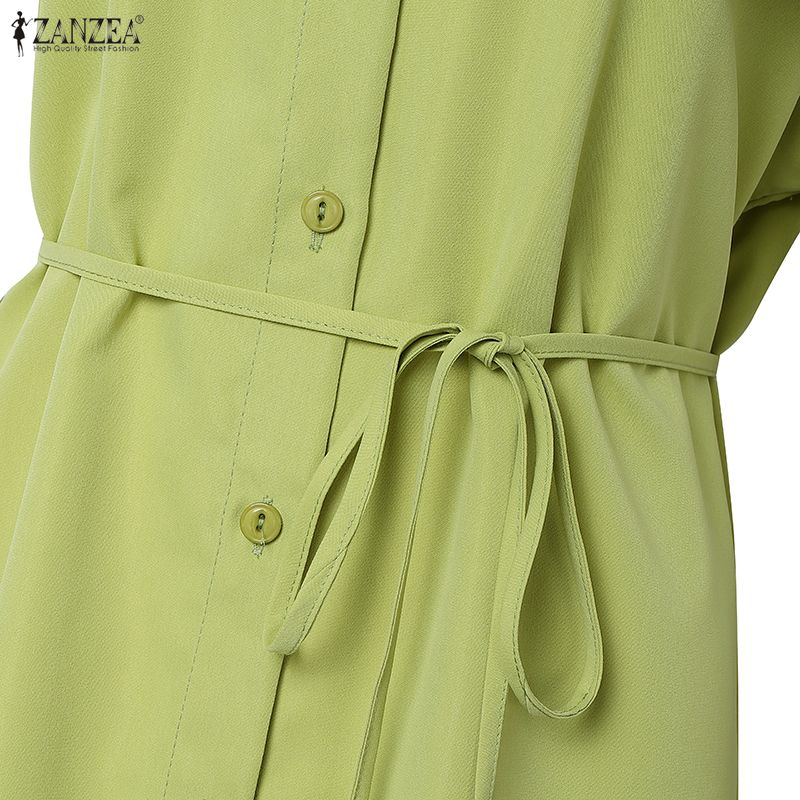 ZANZEA Robe chemise décontractée à manches courtes et col rabattu pour femme