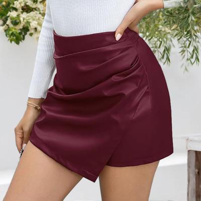 Yousheng Mini sukně s vysokým pasem Jednobarevná Zeštíhlující design Falešná sukně Vzhled kůže Sukně zakrývající boky Denní nošení