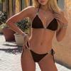 1011 European and American Solid Color Neck Strap Contrasting Jewelry Decoration Beach Vacation Split Bikini Swimsuit