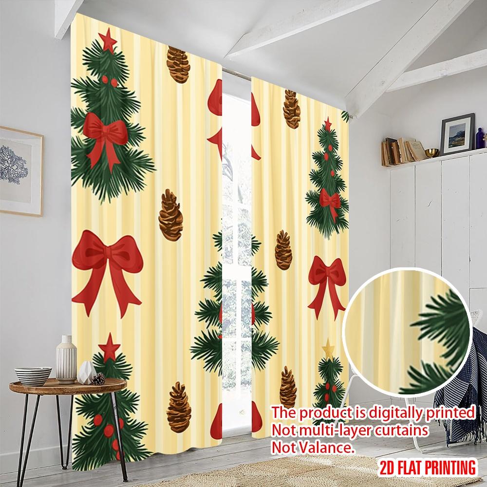 2 Stück 2D-Ebene Druck Beliebte Vorhänge Weihnachtsbäume Schleifen Schneeflocken Vielseitiger Polyesterstoff (ohne Stange) Draussen