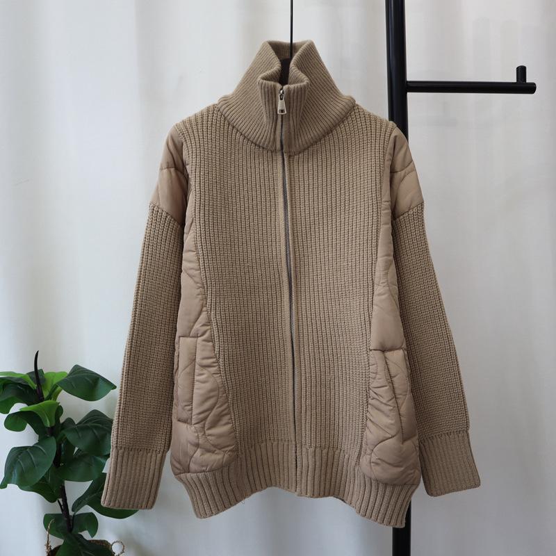 Autumn and Winter New Zipper Splicing Cotton Clothes Sweater Jacket Design Sense Thickened Knitted Cardigan Women