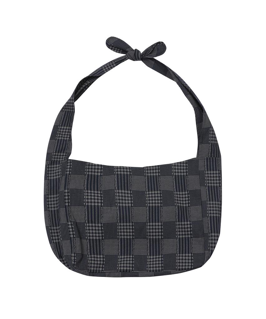Bauf Tie-Up Check Crossbody Bag [Navy]