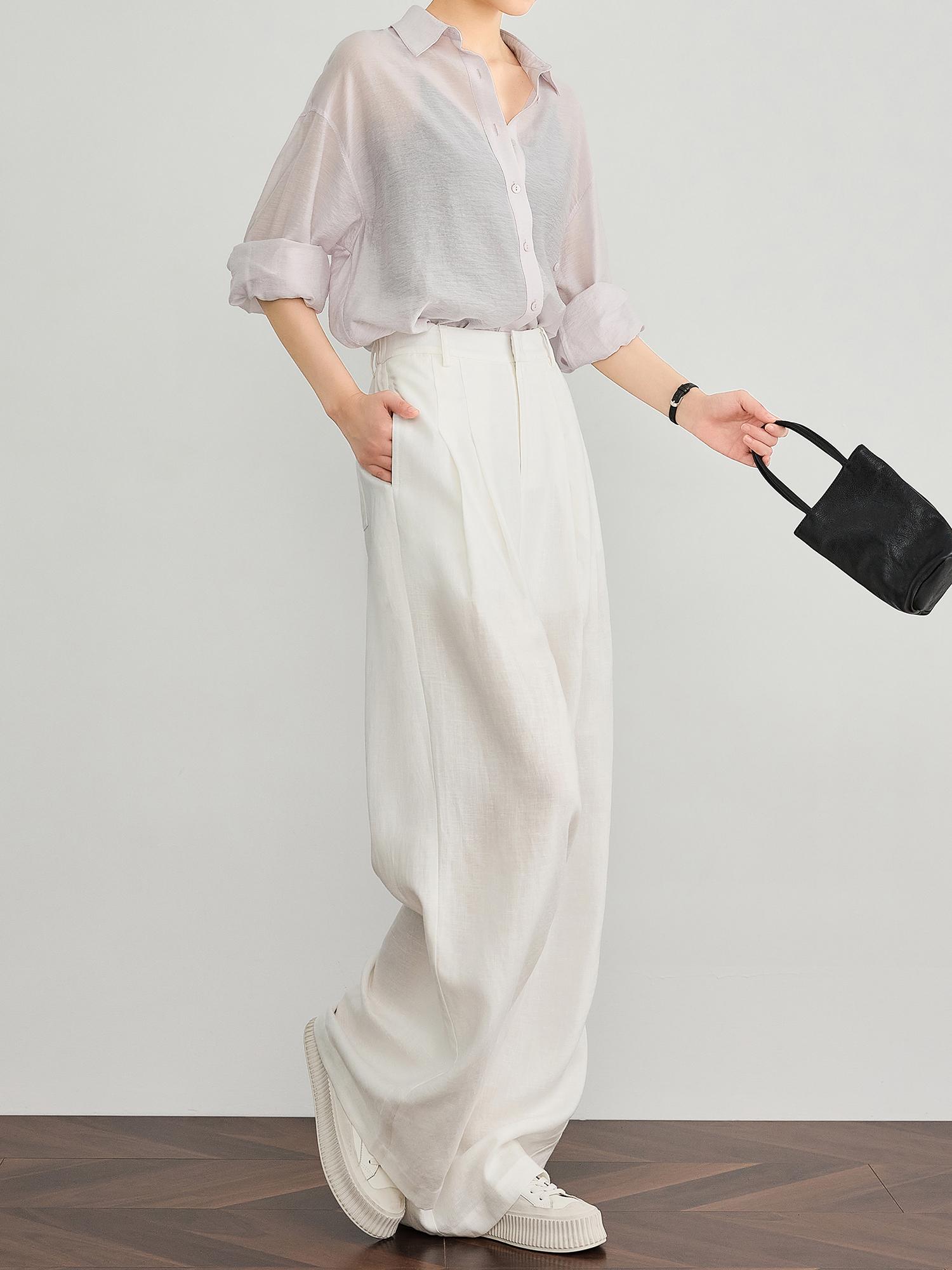 Women s Tencel Linen Floor-Length Wide Leg Trousers - Summer 2026 Collection for Tall Individuals Small