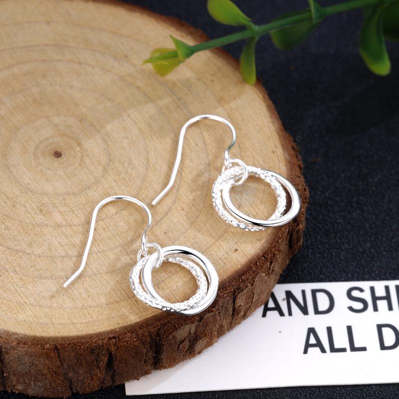 Boucles d'oreilles Anneaux Entrelacés en Argent S925, Mode Géométrique pour Femmes, Crochets Pendants Simples en Argent