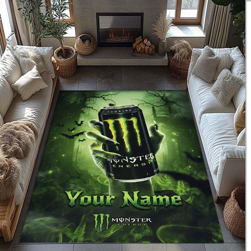 Tappeto Monster Energy Crystal Velvet, Tappetino Antiscivolo Personalizzato con Nome Testo per Arredamento Casa Regalo