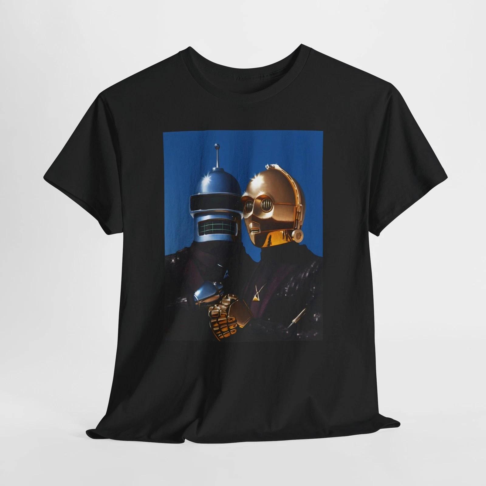 Geeky Sci-Fi Crossover T-Shirt, Bender Futurama and c3po Star Wars Tee, Nerd S