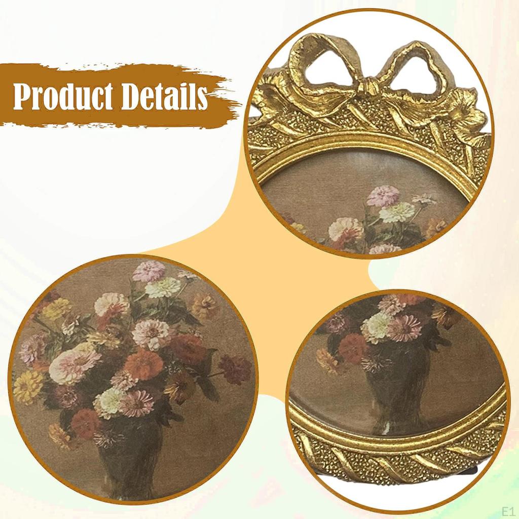 Porta-Retrato de Resina Ornamentado para Mesa Pendurar Exibição de Fotos Redondo para Mesa de Trabalho Sala de Estar