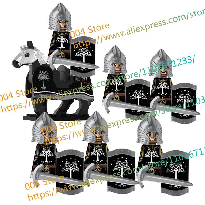N501U-504U Medieval Castle Knight Building Blocks Figures Four Side UV Printing King Warhorse Weapons Accessories Toys Kid Gifts
